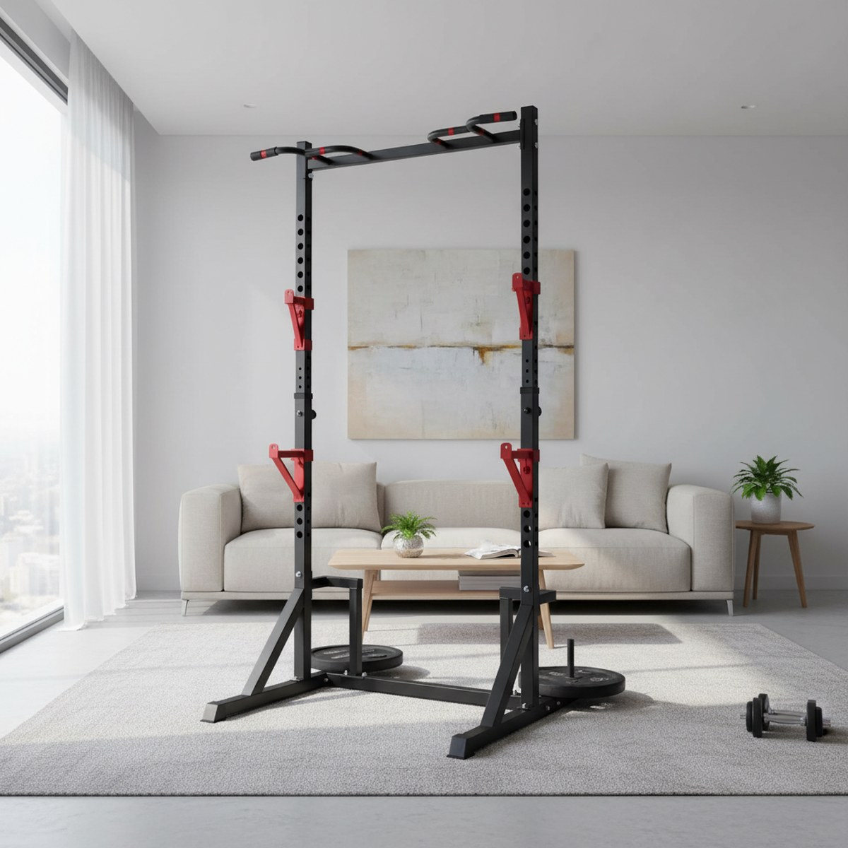 조절 가능한 파워 랙과 풀업 바가 있는 홈짐 스쿼트 스 - Home Bar Stand 리뷰 및 가격